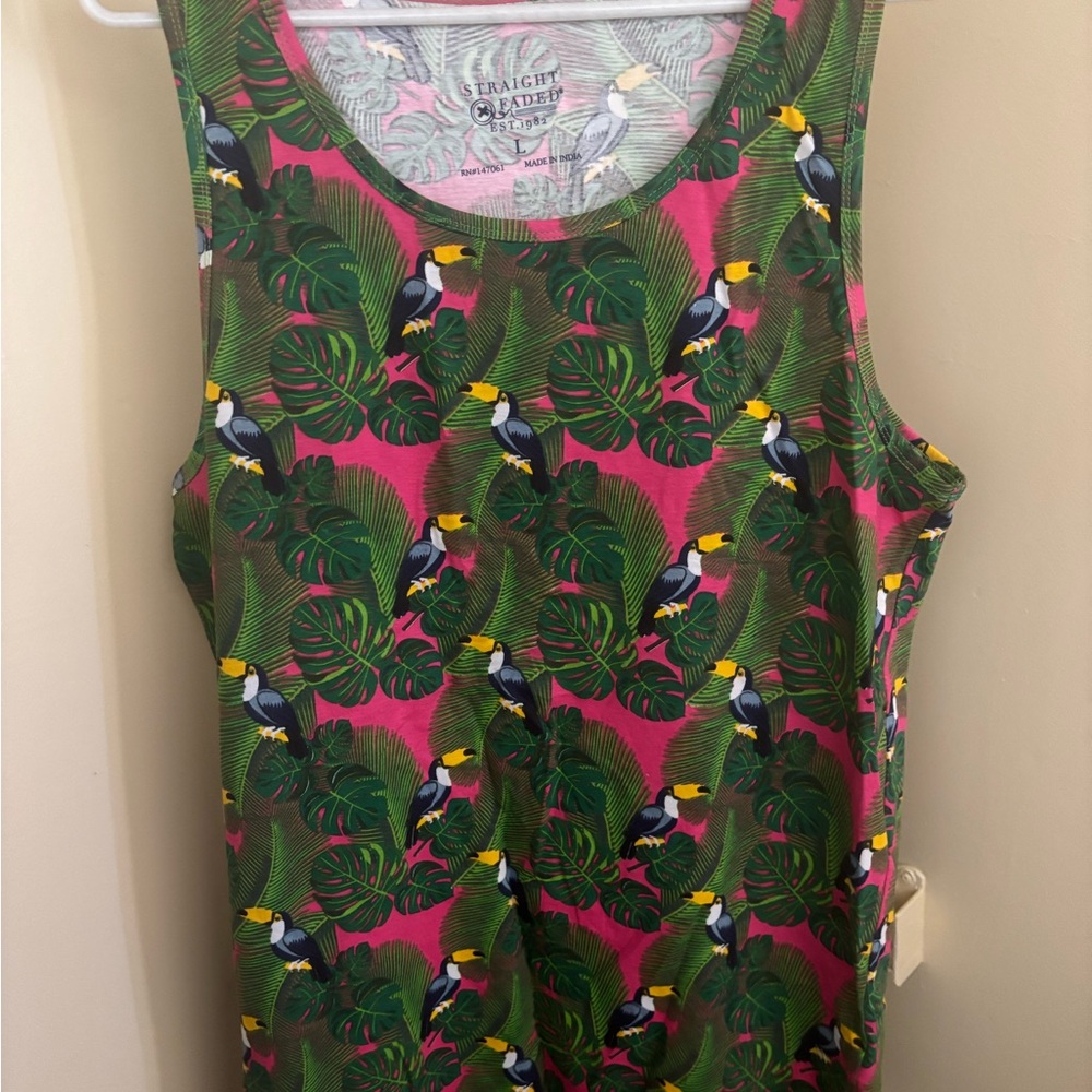 Colorful Toucan Leaf Print Tank Top